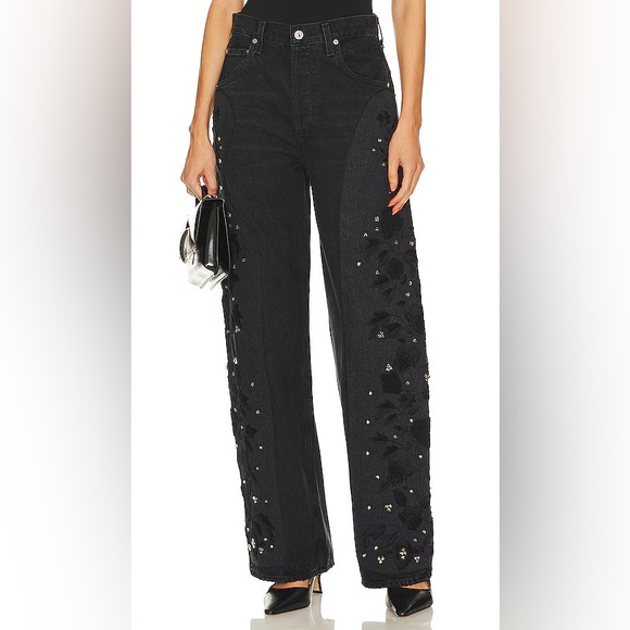 Citizens Of Humanity Denim - Citizens of Humanity Ayla Embroidered Wide Leg Jeans Voila Size 33 NWT